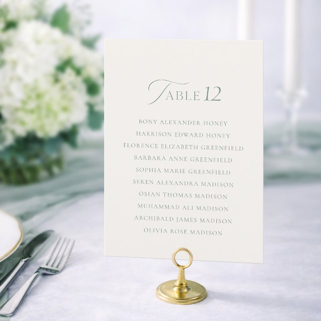 Tarjeta De Agradecimiento Elegant Sage Green Wedding Table Number Sign 1–19 (Subido por el creador)