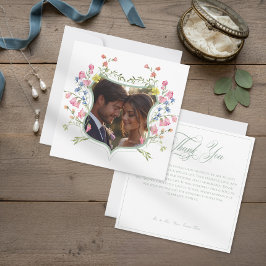 Tarjeta De Agradecimiento Elegant Sage Pastel Wildflower Crest Photo Wedding