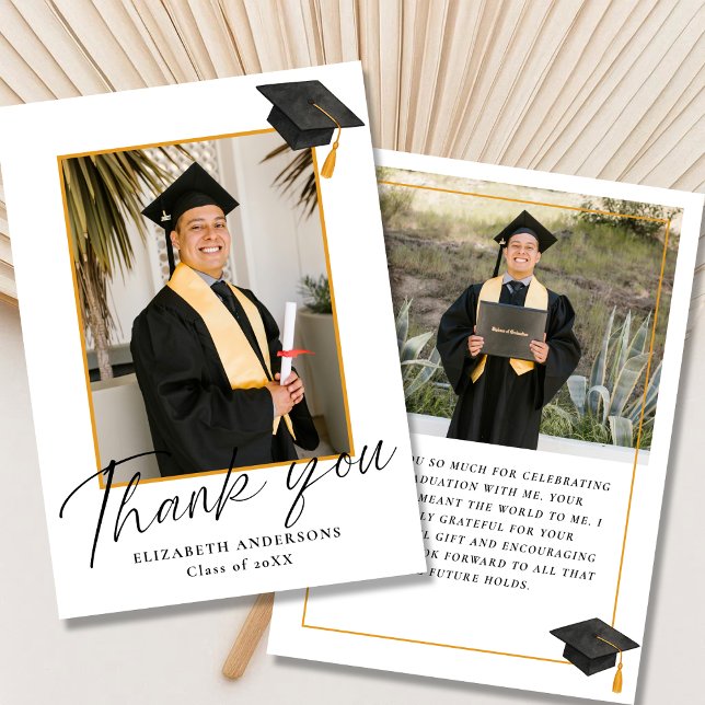 Tarjeta De Agradecimiento Elegant Script 2 Photo Graduation Thank you Card (Subido por el creador)