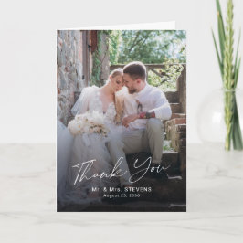 Tarjeta De Agradecimiento Elegant script 6 photo wedding 