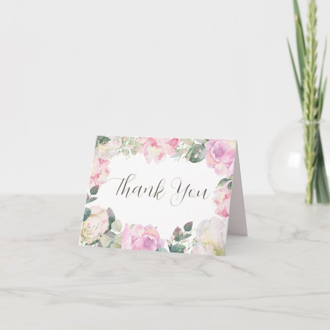 Tarjeta De Agradecimiento Elegant Script Blush Floral Wedding Thank You (Anverso)