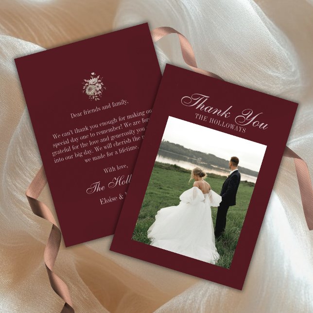 Tarjeta De Agradecimiento Elegant Script Burgundy Red Flat Thank You Card (Elegant Script Burgundy Red Flat Thank You Card)