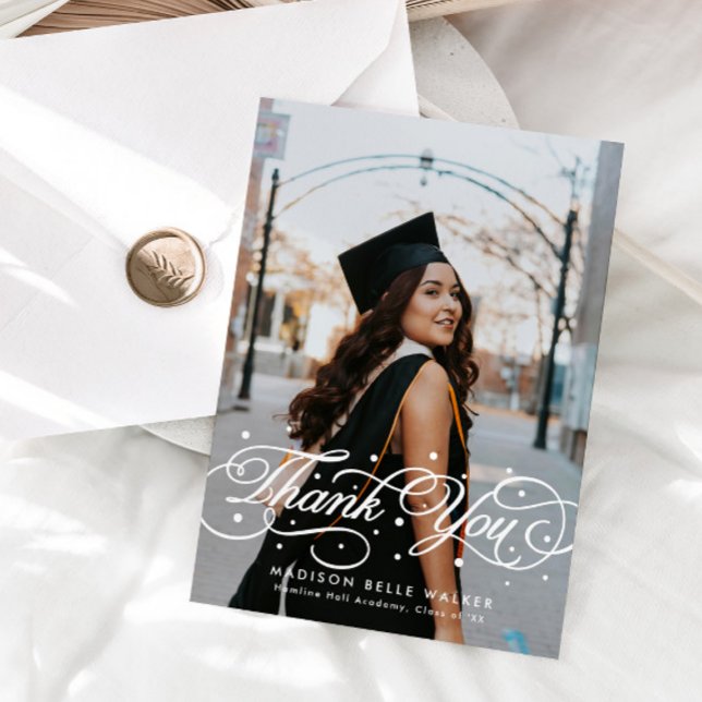 Tarjeta De Agradecimiento Elegant Script Graduation Photo (Subido por el creador)