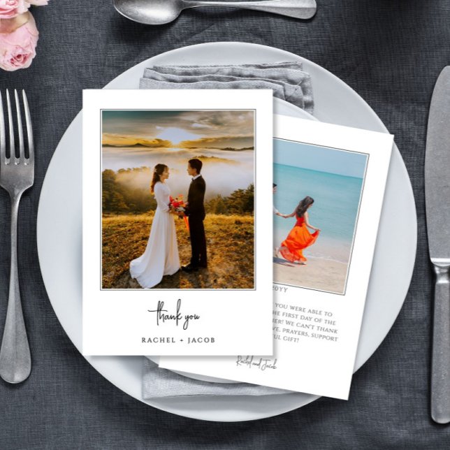 Tarjeta De Agradecimiento Elegant Script Minimalist 2-Photo Wedding (Subido por el creador)