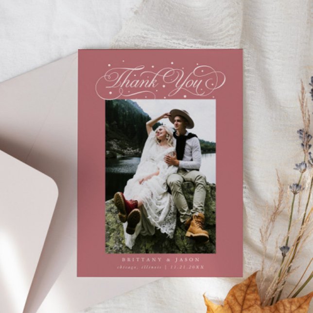 Tarjeta De Agradecimiento Elegant Script Typography Dots Wedding Pink (Subido por el creador)