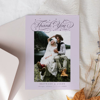 Tarjeta De Agradecimiento Elegant Script Typography Dots Wedding Purple