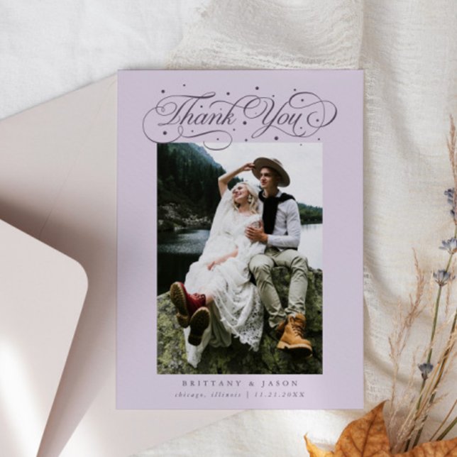 Tarjeta De Agradecimiento Elegant Script Typography Dots Wedding Purple (Subido por el creador)