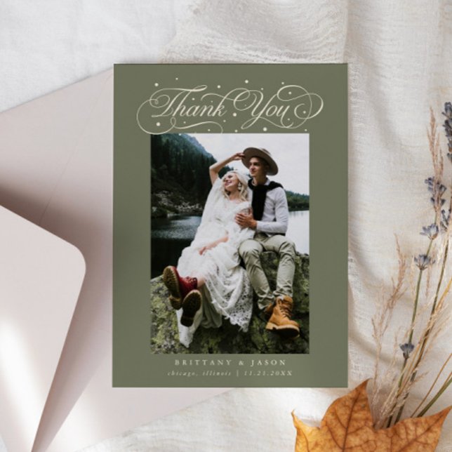 Tarjeta De Agradecimiento Elegant Script Typography Dots Wedding Sage Green (Subido por el creador)