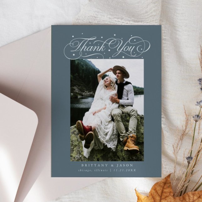 Tarjeta De Agradecimiento Elegant Script Typography Dots Wedding Slate Blue (Subido por el creador)