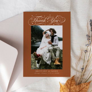 Tarjeta De Agradecimiento Elegant Script Typography Dots Wedding Terracotta