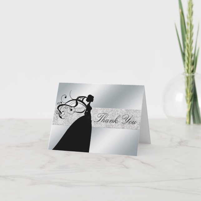 Tarjeta De Agradecimiento Elegant Silver Glitter Bride Thank You Note Card (Anverso)