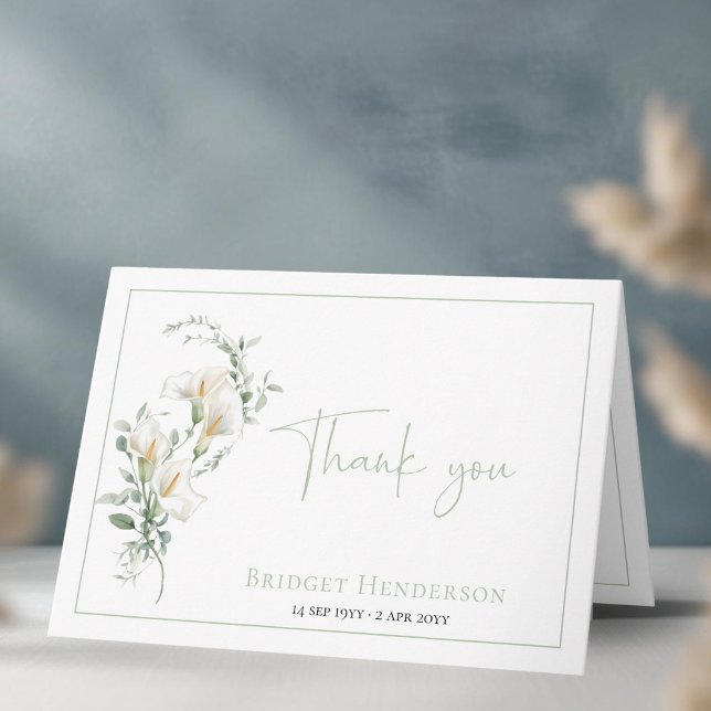 Tarjeta De Agradecimiento Elegant Simple Calla Lily Eucalyptus Sympathy (Subido por el creador)