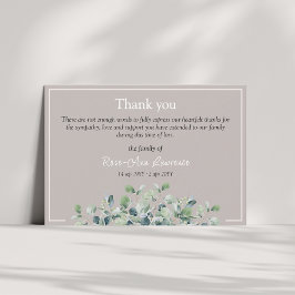 Tarjeta De Agradecimiento Elegant simple eucalyptus green sympathy funeral