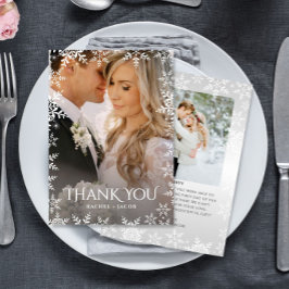 Tarjeta De Agradecimiento Elegant Snowflake 2-Photo Winter Wedding Thank You