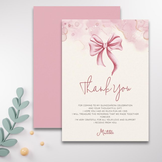 Tarjeta De Agradecimiento Elegant Soft Pink Bow Quinceanera (Subido por el creador)
