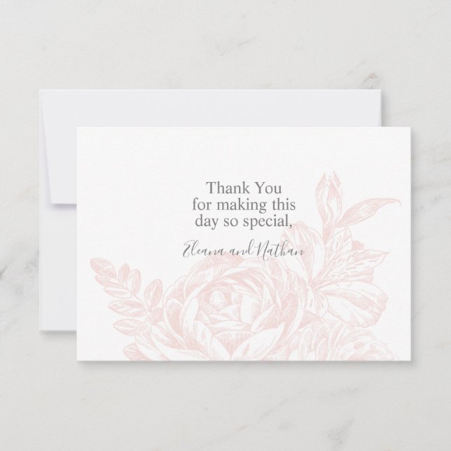 Tarjeta De Agradecimiento Elegant Soft Pink White Floral Wedding (Anverso)