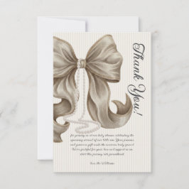 Tarjeta De Agradecimiento Elegant Striped Bow Ivory Beige Baby Shower