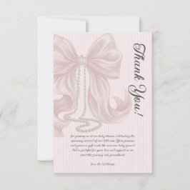 Tarjeta De Agradecimiento Elegant Striped Bow Ivory Pink Baby Shower
