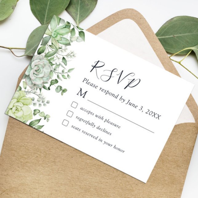Tarjeta De Agradecimiento Elegant Succulent Greenery Wedding RSVP Card (Subido por el creador)