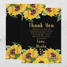 Tarjeta De Agradecimiento Elegant Sunflowers and Foliage Sweet Sixteen