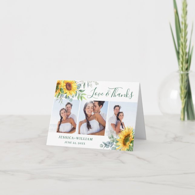Tarjeta De Agradecimiento Elegant Sunflowers Eucalyptus Wedding 3 PHOTO (Anverso)