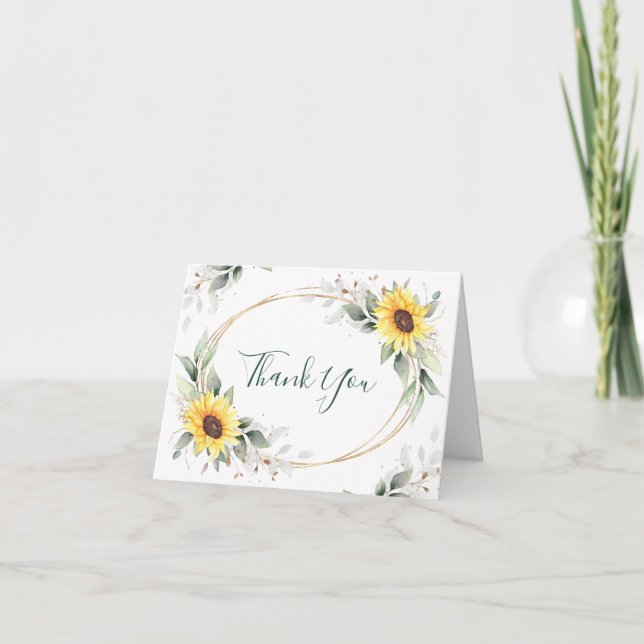 Tarjeta De Agradecimiento Elegant Sunflowers Greenery Floral (Anverso)