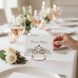 Tarjeta De Agradecimiento Elegant Swan Love Red Heart Script Name Place card