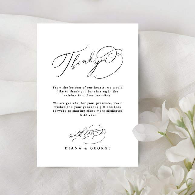 Tarjeta De Agradecimiento Elegant Swirl Script Simple Wedding (Elegant Swirl Script Simple Wedding Thank You Card)