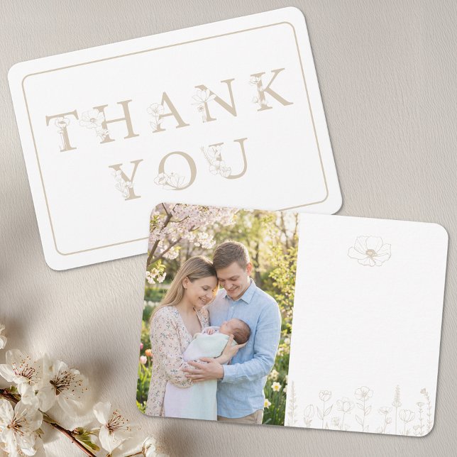 Tarjeta De Agradecimiento Elegant Taupe Baby Shower Photo (Taupe Thank You Card)