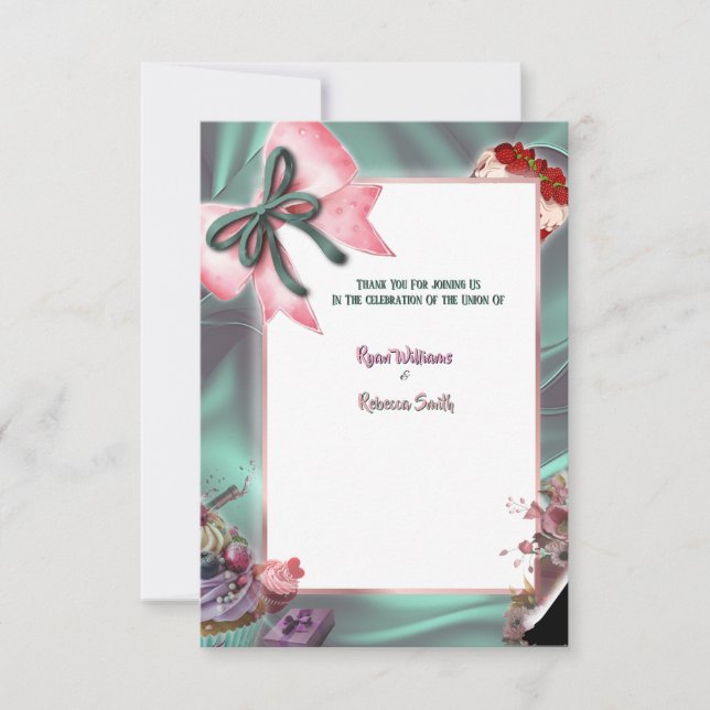 Tarjeta De Agradecimiento Elegant Teal & Blush Floral Wedding Thank You Card (Anverso)