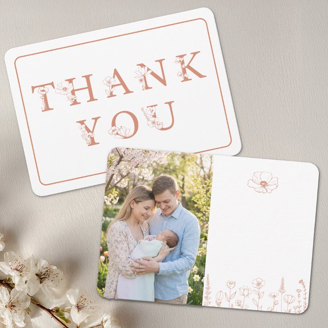 Tarjeta De Agradecimiento Elegant Terracotta Baby Shower Photo (Floral Terracotta Thank You Card)