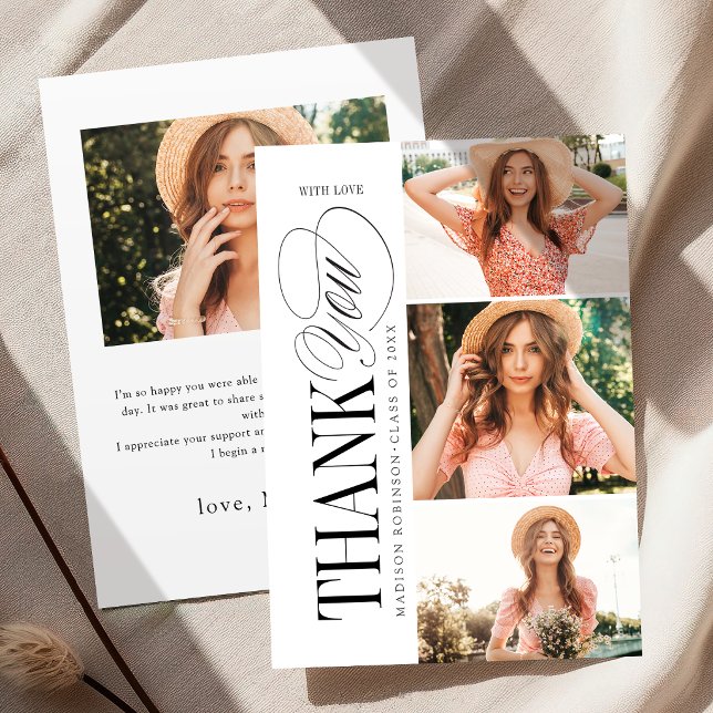 Tarjeta De Agradecimiento Elegant Timeless Typography 4 Photo Graduation (Elegant Timeless Typography 4 Photo Graduation Thank You Card)