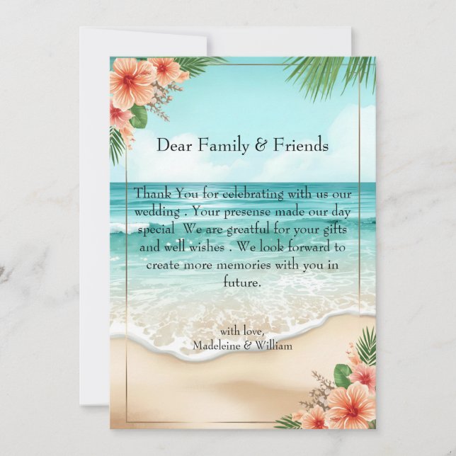Tarjeta De Agradecimiento Elegant Tropical Coastal Hawaiian Beach Wedding (Anverso)