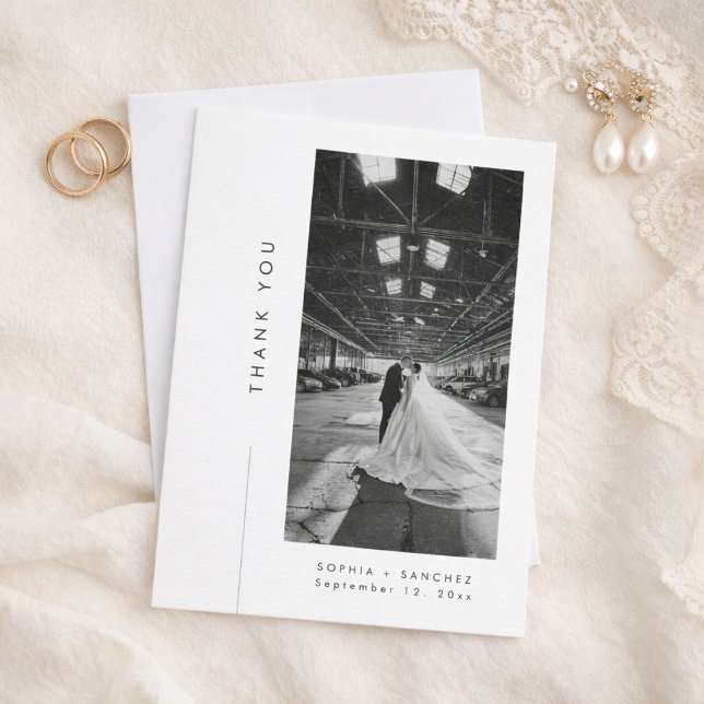 Tarjeta De Agradecimiento Elegant Typography Formal Wedding Photo (Subido por el creador)