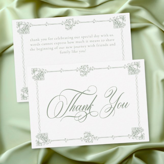 Tarjeta De Agradecimiento Elegant Vintage Baroque Sage Green Wedding (Elegant Vintage Baroque Sage Green Wedding Thank You Card)