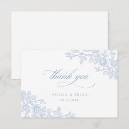 Tarjeta De Agradecimiento Elegant Vintage Floral Dusty Blue Wedding