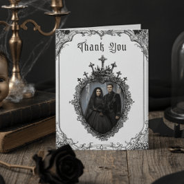 Tarjeta De Agradecimiento Elegant Vintage Gothic Black Toile Photo Wedding