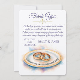Tarjeta De Agradecimiento Elegant Watercolor Golden Rose Wedding Rings