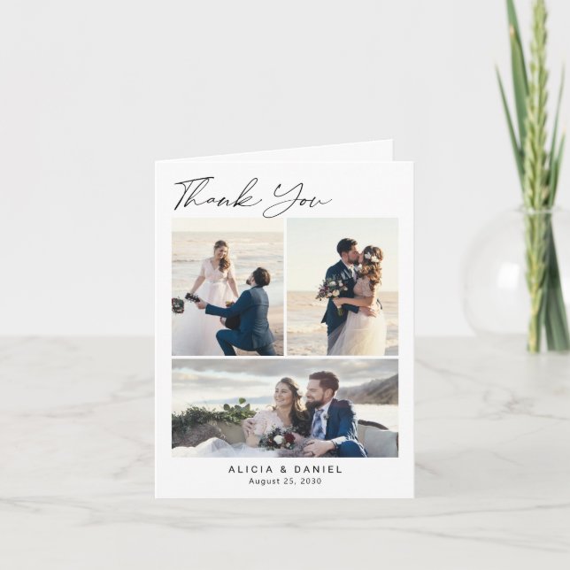 Tarjeta De Agradecimiento Elegant wedding 4 photo collage (Anverso)