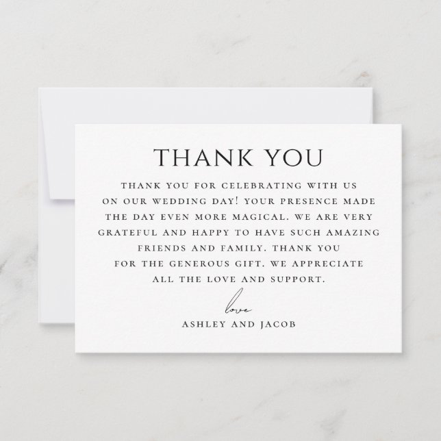 Tarjeta De Agradecimiento Elegant Wedding | Black & White Minimalist Classic (Anverso)