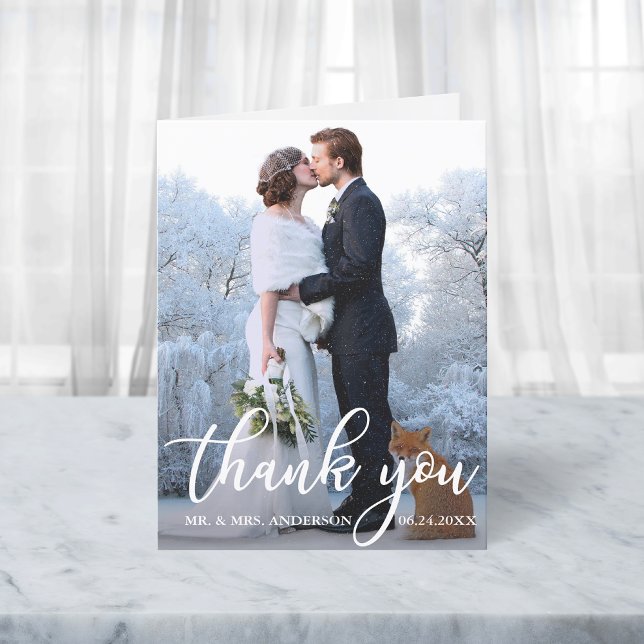 Tarjeta De Agradecimiento Elegant Wedding Thank You Bride Groom Photo Note (Customize to add text or more photos inside of card.)