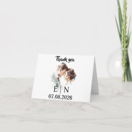 Tarjeta De Agradecimiento Elegant Wedding Thank You Card – Initials & Date