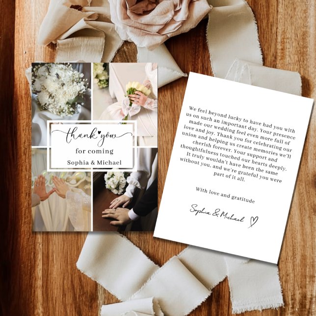 Tarjeta De Agradecimiento Elegant Wedding Thank You Card with Photo Collage  (Subido por el creador)