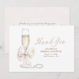 Tarjeta De Agradecimiento Elegant White Bow Prosecco Bridal Shower Thank You