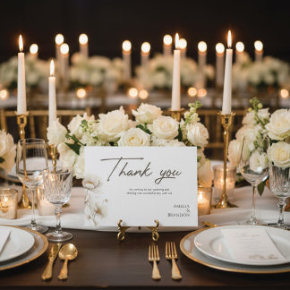 Tarjeta De Agradecimiento Elegant White Floral & Gold Wedding