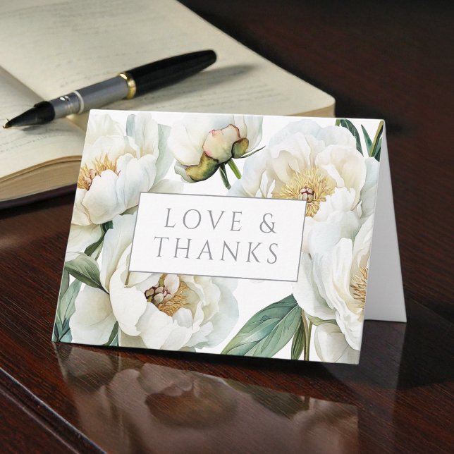Tarjeta De Agradecimiento Elegant White Peonies Wedding Thank You (Subido por el creador)