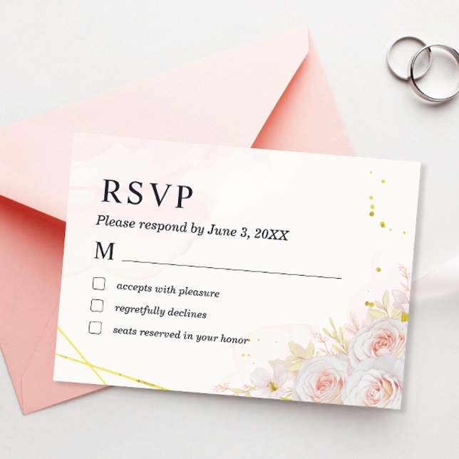 Tarjeta De Agradecimiento Elegant White Roses Minimalist Wedding RSVP Card (Subido por el creador)