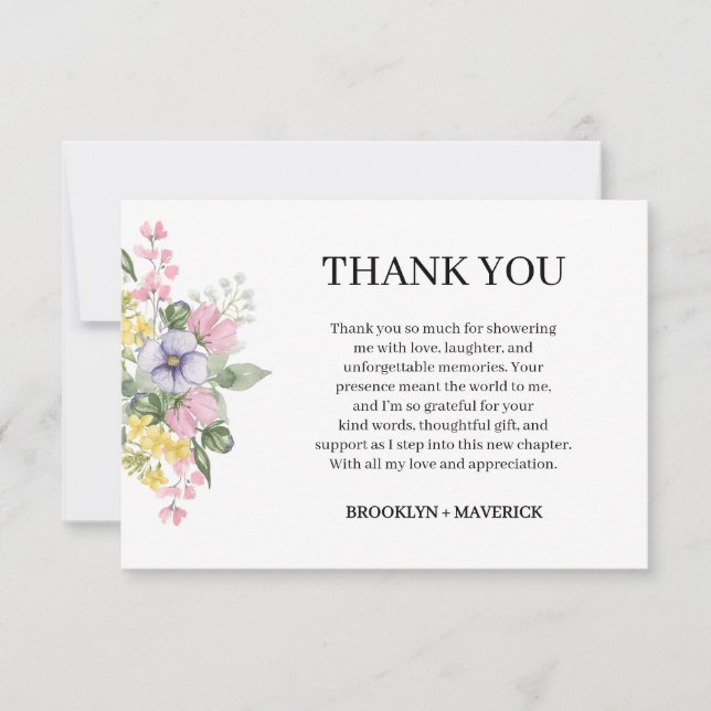 Tarjeta De Agradecimiento Elegant Wildflower Floral Wedding (Anverso)