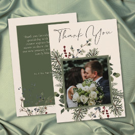 Tarjeta De Agradecimiento Elegant Winter Berries & Pine Ivory Wedding
