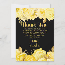 Tarjeta De Agradecimiento Elegant Yellow and Gold Flowers Birthday Party